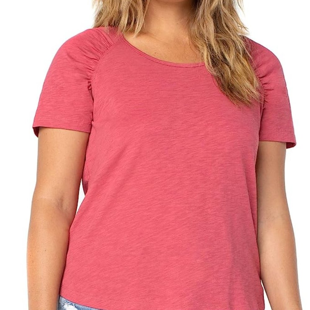 NWT Liverpool PINK Desert Blossom Short Sleeve Shirred Shirt MEDIUM